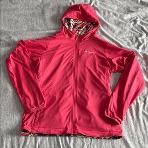 Columbia Girls Reversible Hooded Jacket – Size Large – Coral / Patterned